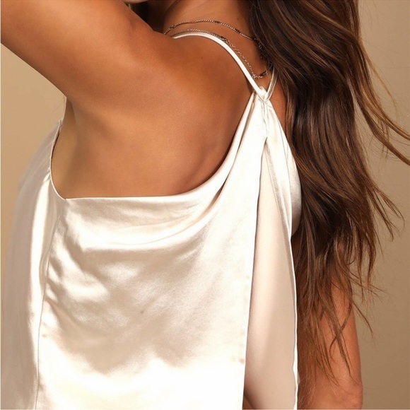 NWT Lulus Hold On To Love Satin Cowl Neck Cami Crop Top Beige Size Large - Picture 6 of 13